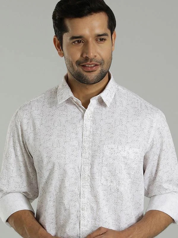 Indian Terrain Men's Regular Fit Full Sleeve Tropical Print White Shirt